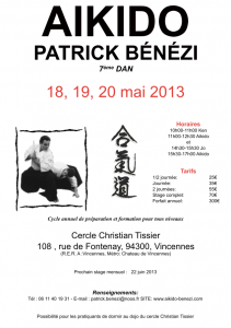 Stage aikido avec Patrick Bénézi à Vincennes les 18, 19 et 20 mai 2013