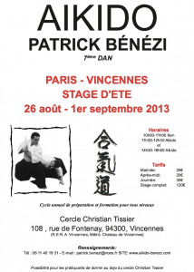 Stage d'été avec Patrick BENEZI du 26 aout au 1er septembre 2013 à Vincennes