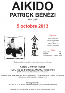 Stage aikido avec Patrick BENEZI le samedi 5 octobre 2013 à Vincennes