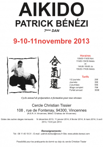 Stage aikido avec Patrick Bénézi à Vincennes les 9, 10 et 11 novembre 2013