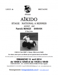 Stage National avec Patrick Bénézi Shihan à Rennes le dimanche 13 avril 2014