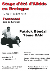 Stage d'été en Bretagne avec Patrick Bénézi Shihan du 12 au 18 juillet 2014