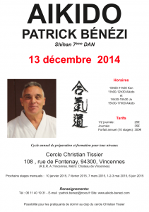 Stage avec Patrick Bénézi SHIHAN le samedi 13 décembre 2014 à Vincennes
