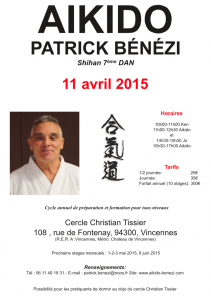 Stage avec Patrick BENEZI Shihan à Vincennes le samedi 7 mars 2015