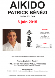 Stage avec Patrick Bénézi à Vincennes le samedi 6 juin 2015