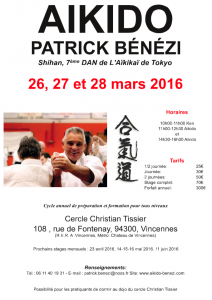 Stage d'aikido avec Patrick Bénézi SHIHAN les 26, 27 et 28 mars 2016 à Vincennes