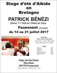 Stage d'été en Bretagne avec Patrick Bénézi Shihan du 14 au 21 juillet 2017