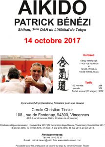 Stage avec Patrick Bénézi SHIHAN le samedi 14 octobre 2017 à Vincennes