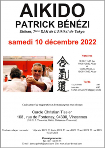 Stage avec Patrick Bénézi SHIHAN à Vincennes le samedi 10 décembre 2022